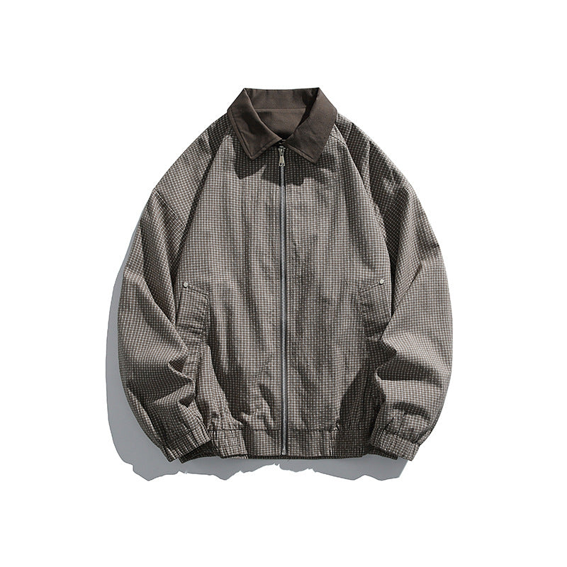 Herren Karierte Oversize-Hemdjacke im Coach-Stil mit Cordkragen Drune