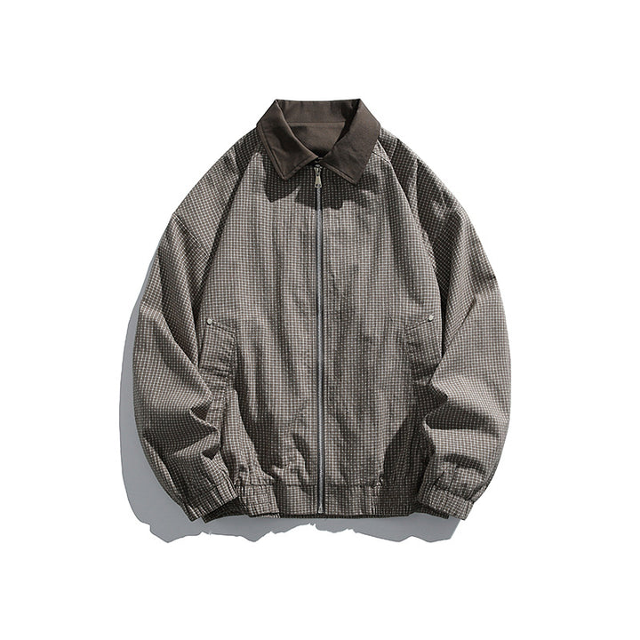 Herren Karierte Oversize-Hemdjacke im Coach-Stil mit Cordkragen Drune