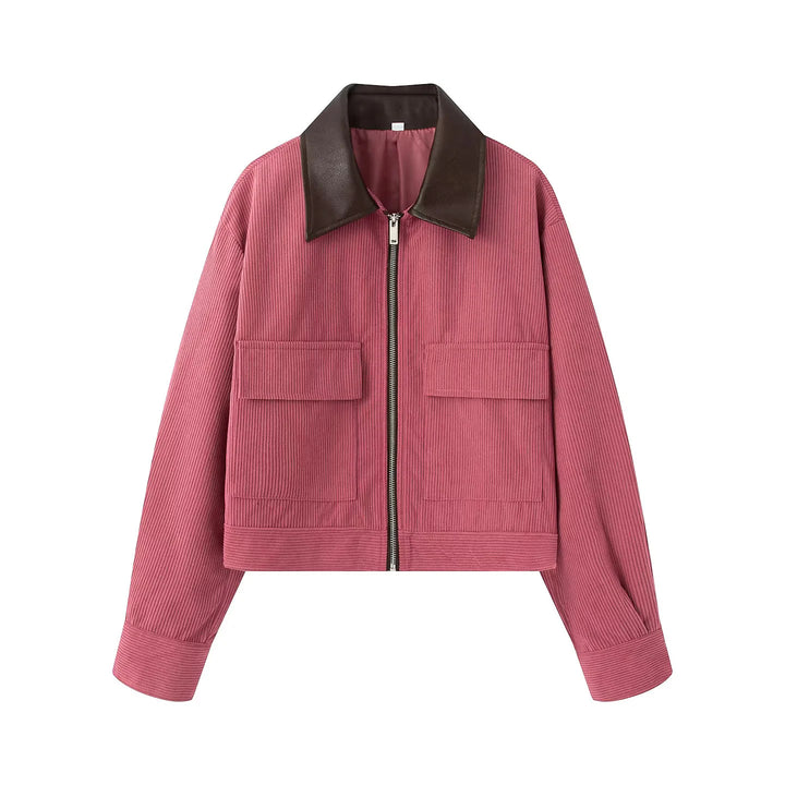 Damen nan kurz geschnittene Cordjacke mit kontrastierendem Kragen, verdecktem Reißverschluss und aufgesetzten Klappentaschen Drune