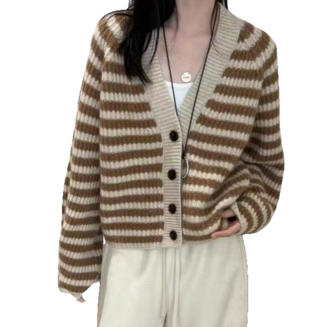 Damen gestreifter Strickcardigan Drune