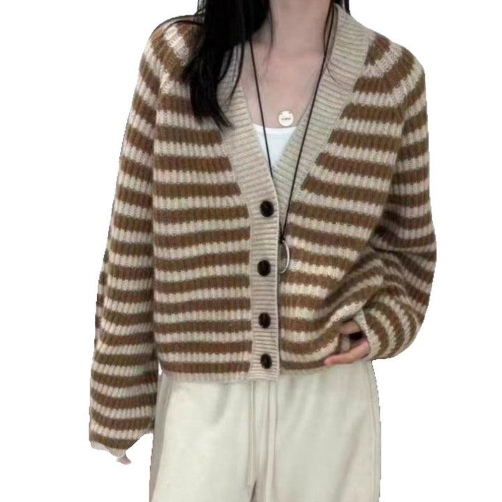 Damen gestreifter Strickcardigan Drune