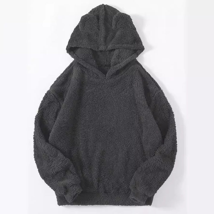 Damen nan kuscheliger Teddy-Hoodie mit Ohren, elastischem Bund und extra weichem Plüsch Drune