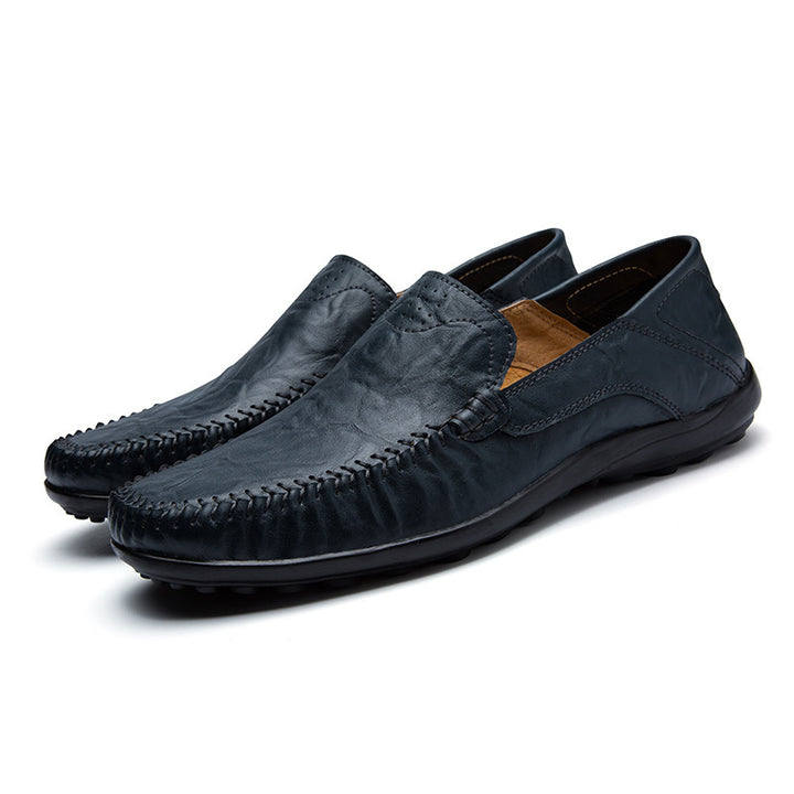 Herren Lederloafer im Mokassin-Stil mit handgenähter Ziernaht, elastischen Seiteneinsätzen und rutschfester Gummilaufsohle Drune