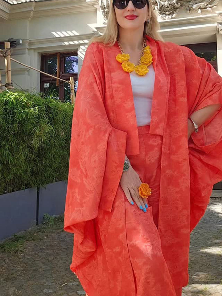Damen Kaftan-Blazer-Set mit kimonoähnischen Ärmeln und weitem Palazzo-Hosen-Schnitt Drune