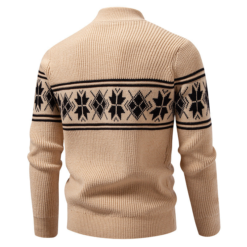 Herren nan Winter-Strukturpullover mit kurzem Stehkragen und Norwegermuster Drune