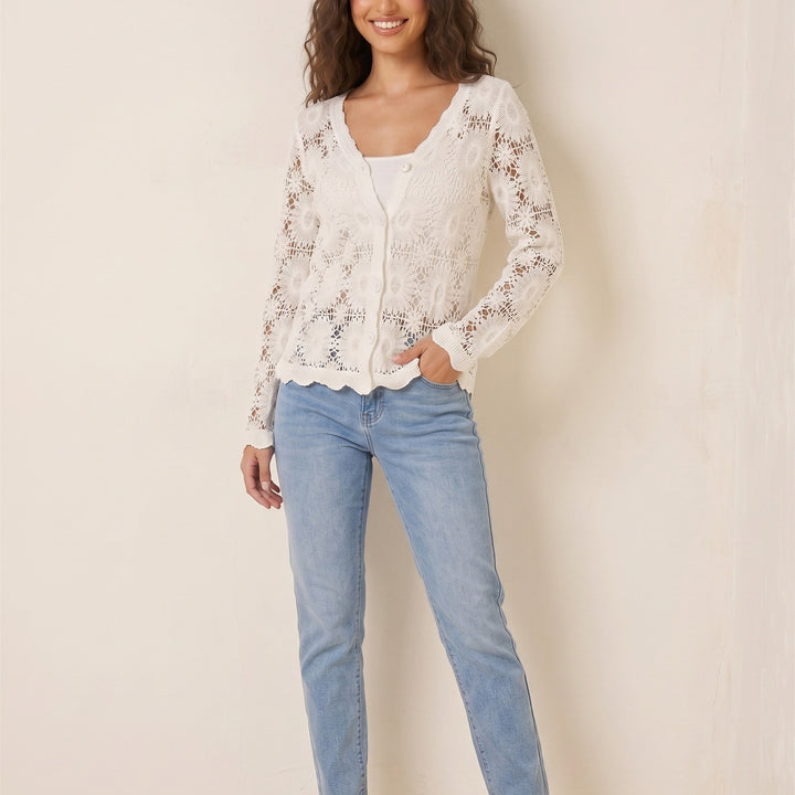 Damen filigrane Häkel-Cardigan Drune
