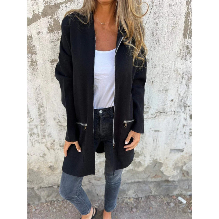 Damen Kapuzen-Longcardigan mit durchgehendem Reißverschluss und Ziertaschen Drune