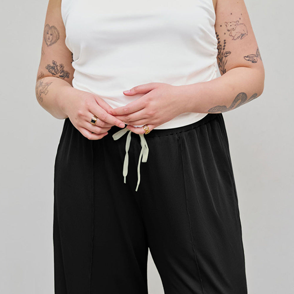 Damen weite Freizeithose mit elastischem Bund und praktischem Kordelzug Drune