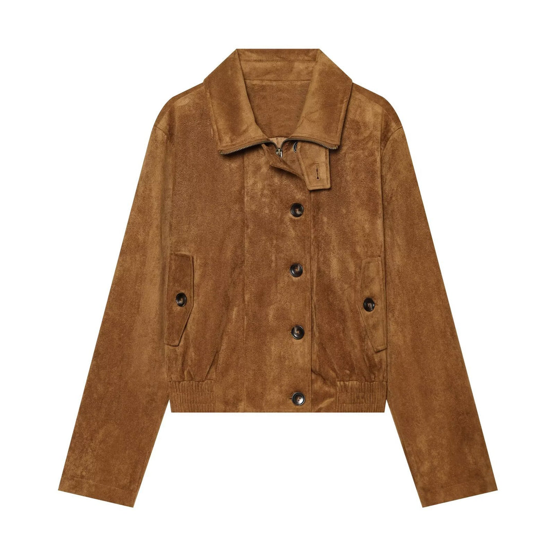Damen Kurzjacke im Vintage‑Velours‑Stil mit Zierknopfleiste und elastischem Saum Drune