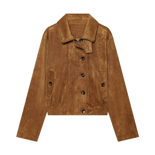 Damen Kurzjacke im Vintage‑Velours‑Stil mit Zierknopfleiste und elastischem Saum Drune