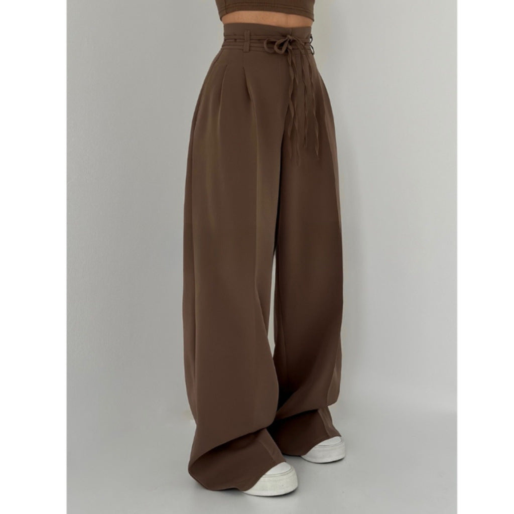 Damen Bequeme Bundfalten-Hose mit elastischem Taillenbund Drune