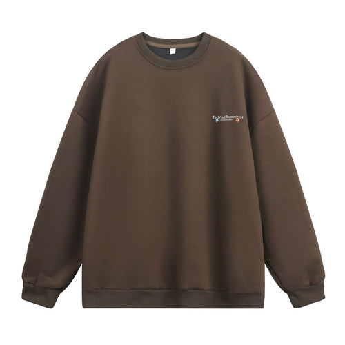 Unisex Oversize Rundhals-Sweatshirt mit Fleece-Innenfutter und minimalistischer Bruststickerei Drune