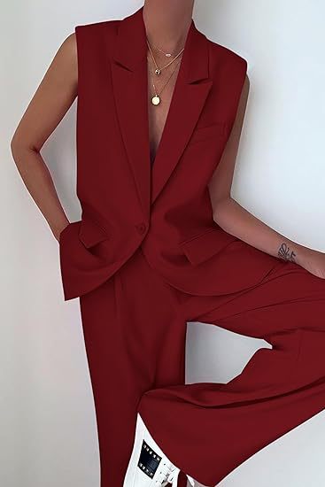 Damen ärmelloses Blazer-Set mit weit geschnittenen Hosen Drune