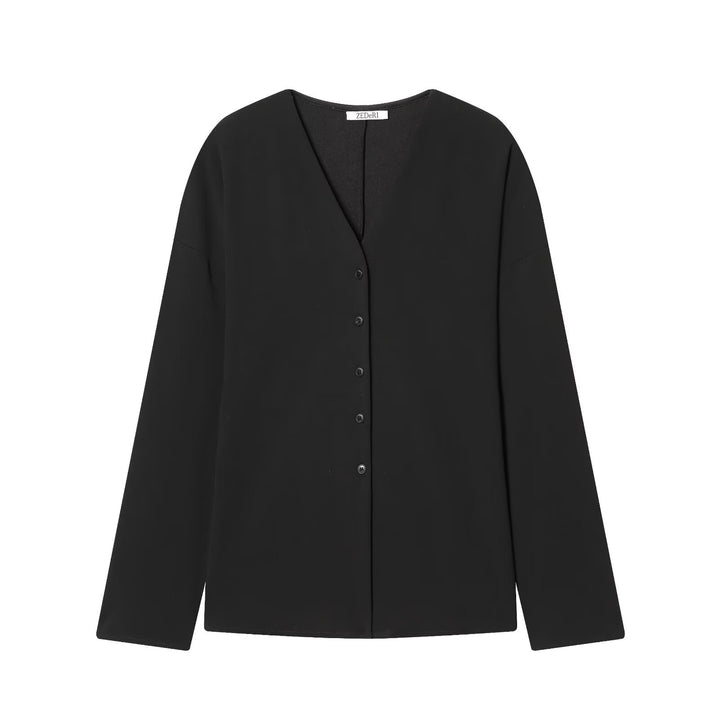 Damen Boxy-Knopfleistenbluse mit V-Ausschnitt und lässiger Oversize-Passform Drune