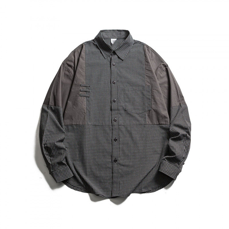 Herren Patchwork-Overshirt im Karomix mit Kontrastpaneelen Drune