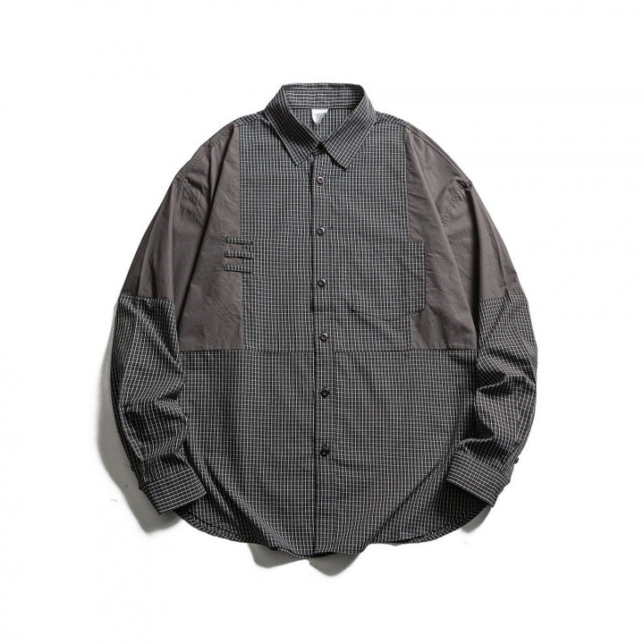 Herren Patchwork-Overshirt im Karomix mit Kontrastpaneelen Drune