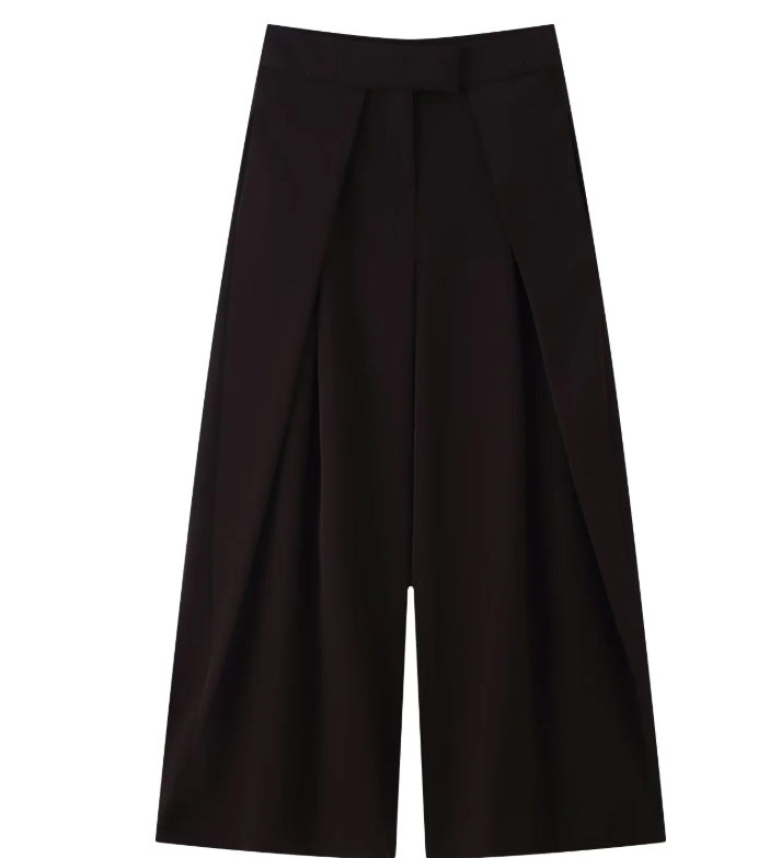 Damen 400+ weite Culotte‑Hose mit hoher Taille, verdeckter Knopfblende und vorderen Überlappungs‑Schlitzen Drune