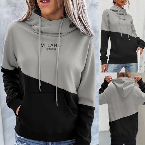 Damen Colorblock Kapuzenpullover mit Schlauchkragen, Kängurutasche und Drop-Shoulder Drune