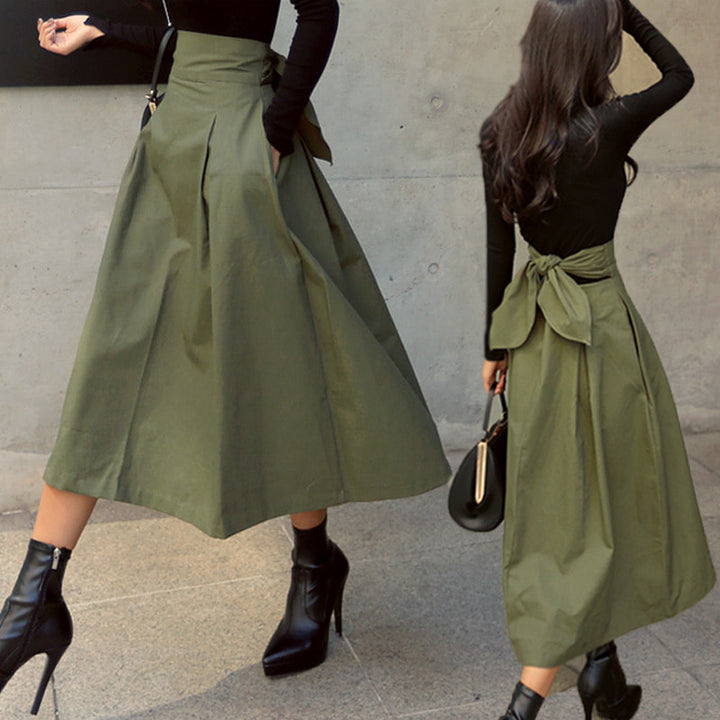 Damen A-Linien Rock mit hoher Taille und Falten Drune