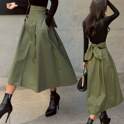 Damen A-Linien Rock mit hoher Taille und Falten Drune