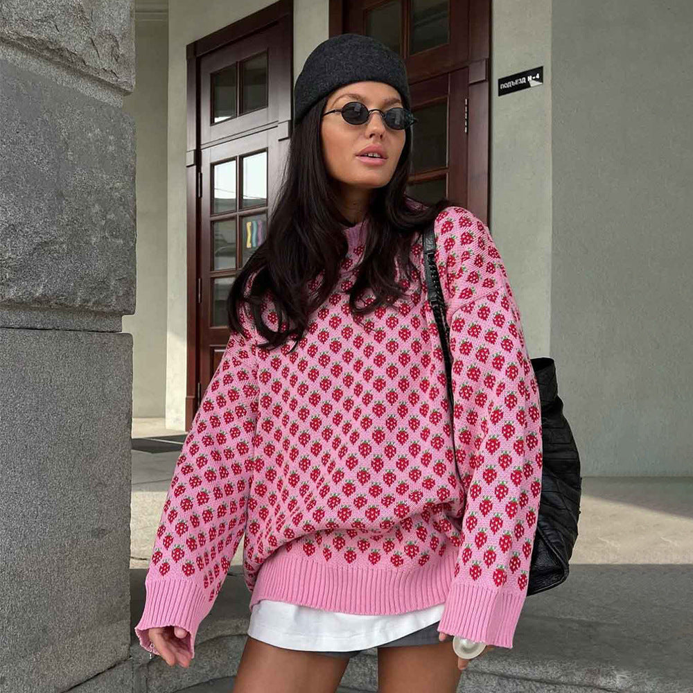 Damen Oversized Pullover mit floraler Strickstruktur Drune
