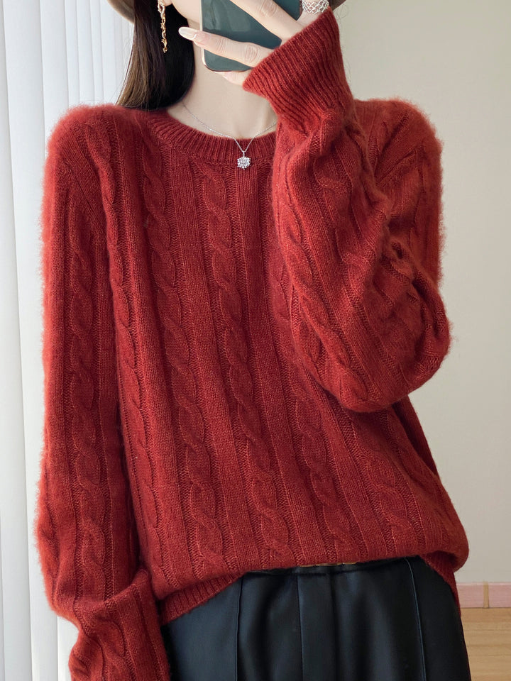 Damen Übergrößen Zopfmuster-Pullover im Mohair-Look mit geripptem Saum Drune