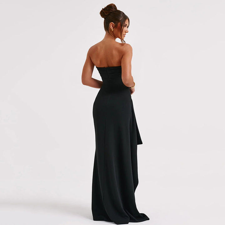 Damen Maxikleid mit Trägerlosem Oberteil und Elegantem Schlitz Drune