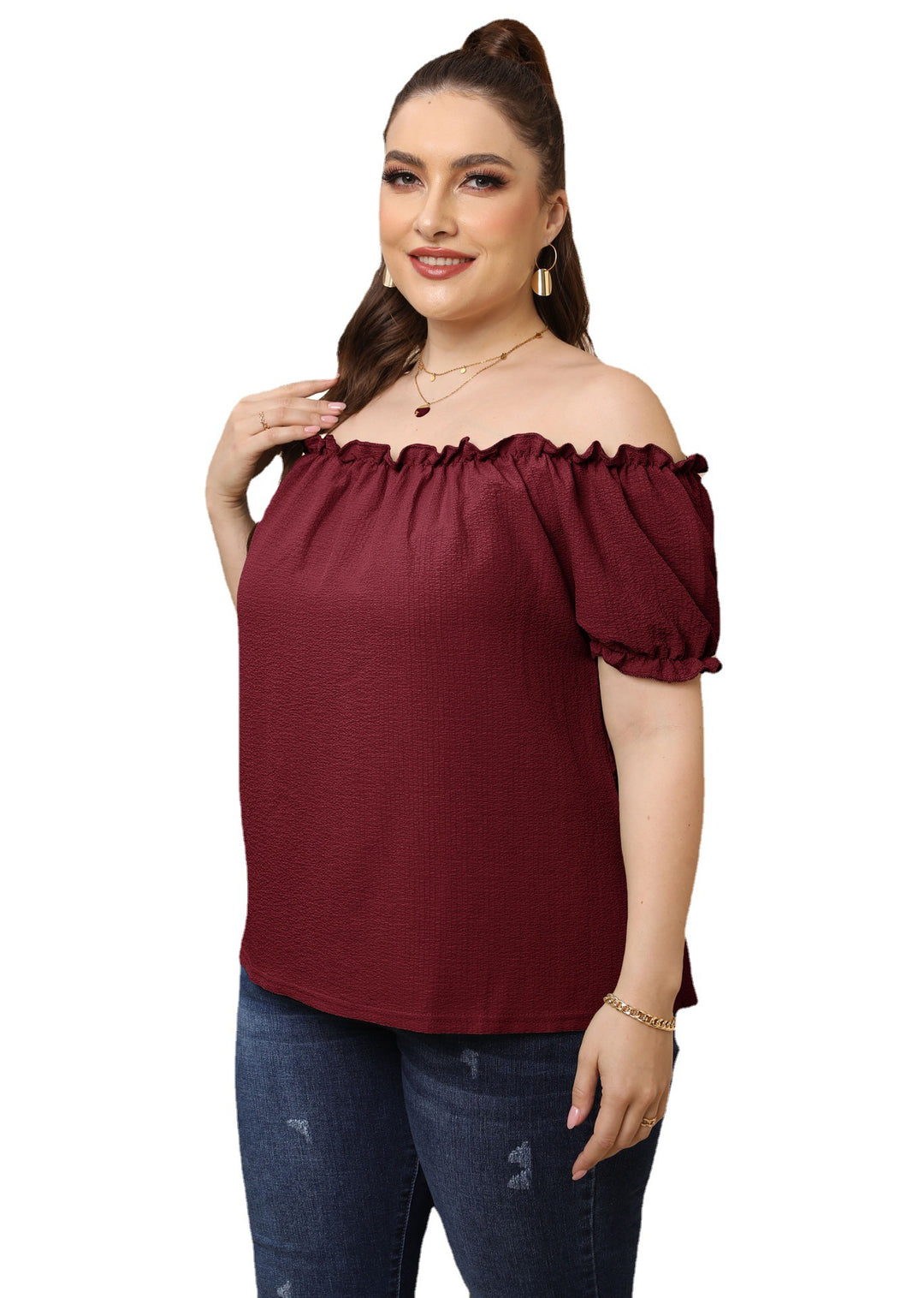 Damen Off-Shoulder Oberteil mit Volant Drune