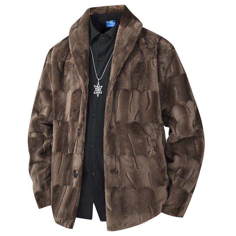 Herren Luxuriöse Kurzblazer‑Jacke aus Kunstfell mit Schalkragen Drune