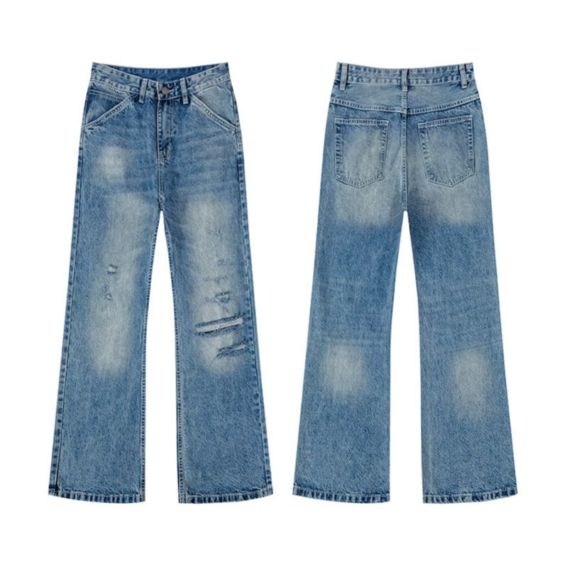 Damen Weite Distressed Denim-Jeans im Palazzo-Schnitt Drune