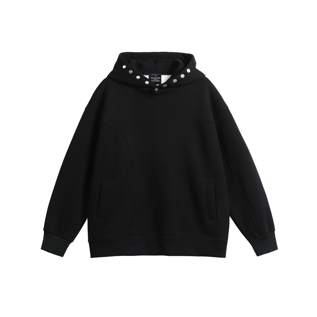 Unisex Oversize Kapuzenpullover mit Druckknopffunnel und Teilungsnähten Drune