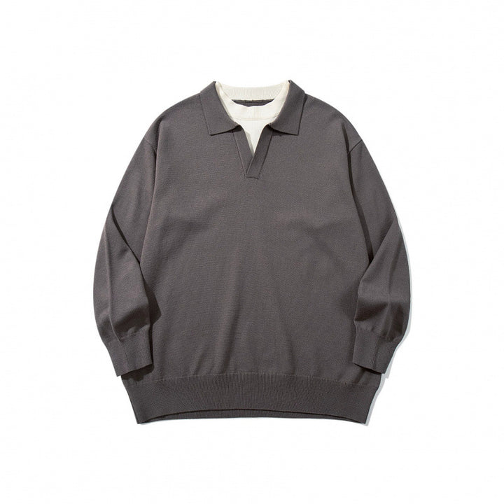 Unisex Oversize-Feinstrickpullover mit offenem Henley-Ausschnitt und kontrastiertem Innenkragen Drune
