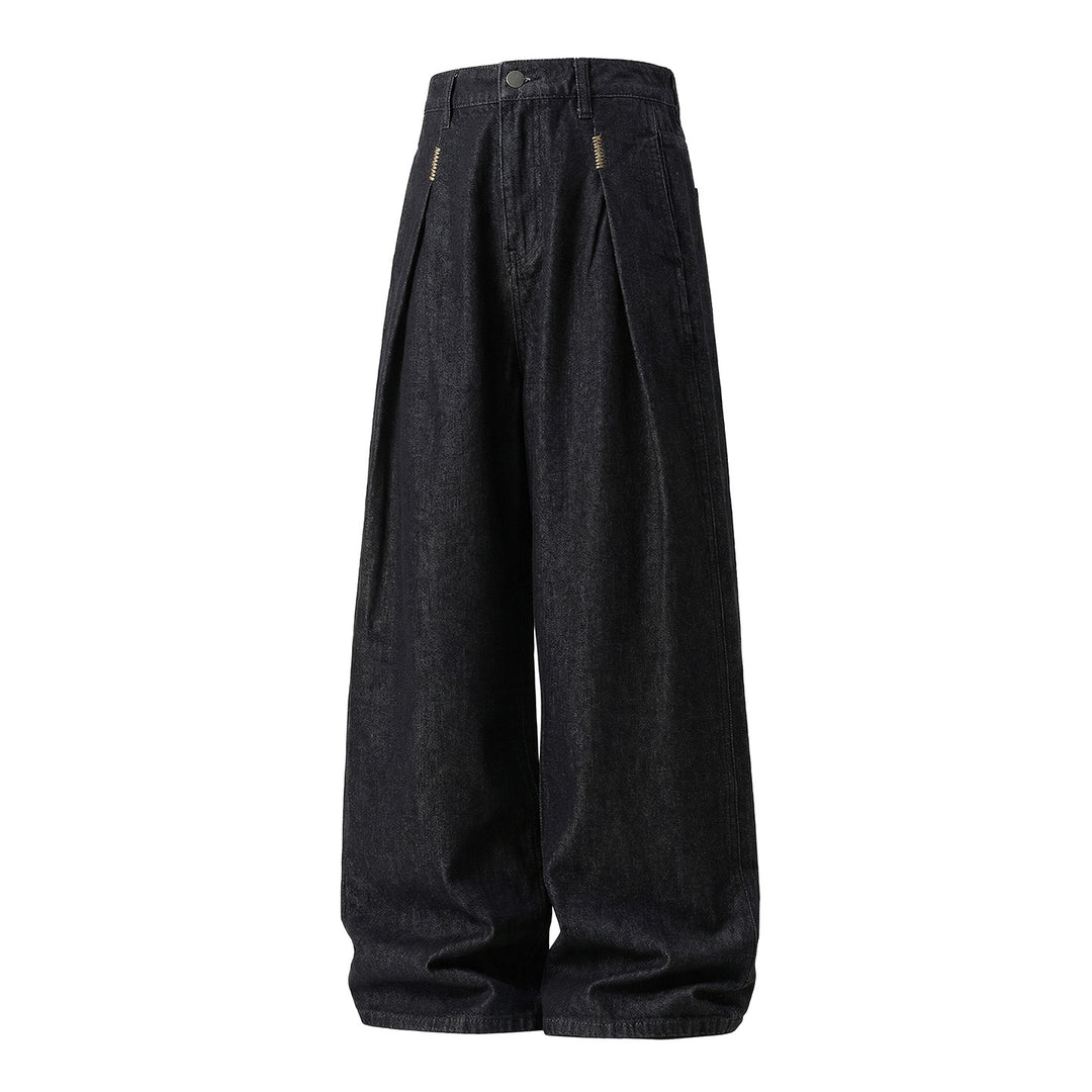 Damen Hochgeschnittene Extraweite Denim-Palazzohose mit Kellerfalten und weitem Bein Drune