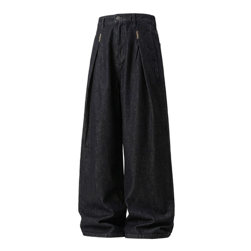 Damen Hochgeschnittene Extraweite Denim-Palazzohose mit Kellerfalten und weitem Bein Drune