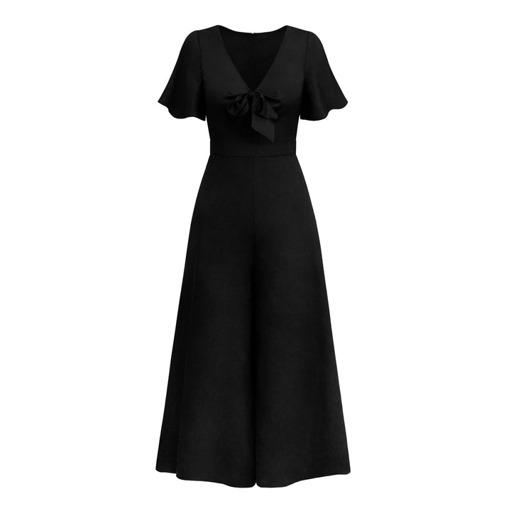 Drune | Kurzarm Breite Beinform Lässig V-Ausschnitt Jumpsuit