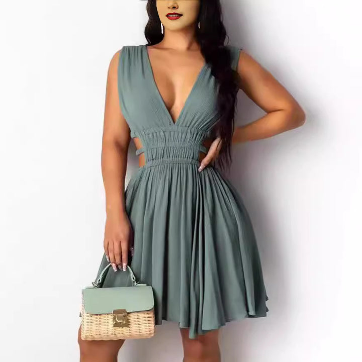 Damen Sommerliches Cut-Out Kleid mit V-Ausschnitt und Raffung Drune