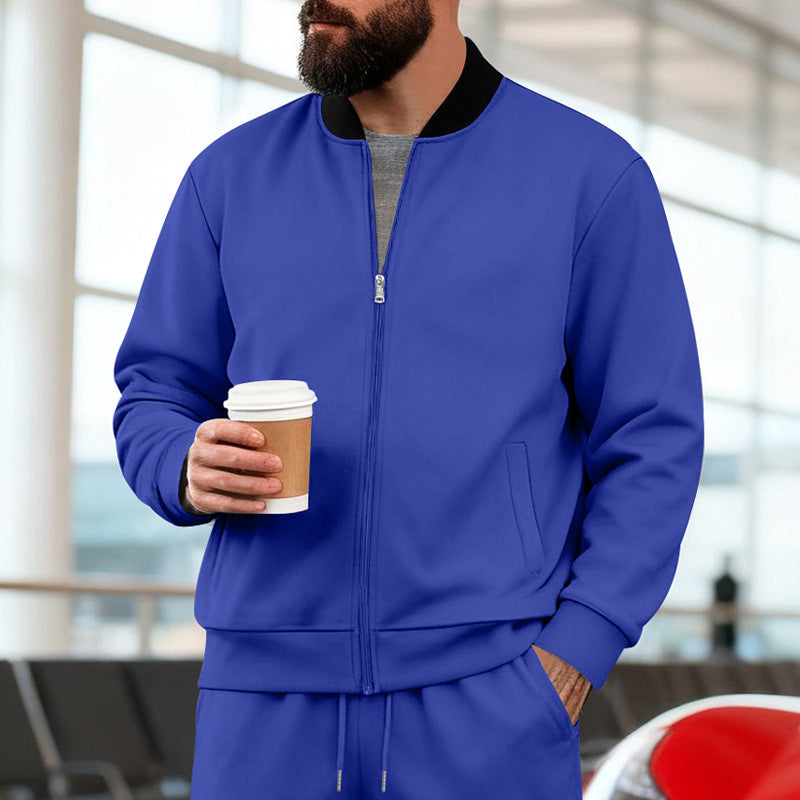 Herren nan urbane Sweat-Trackjacke mit Stehkragen verdecktem Reißverschluss elastischen Rippbündchen und Eingrifftaschen Drune