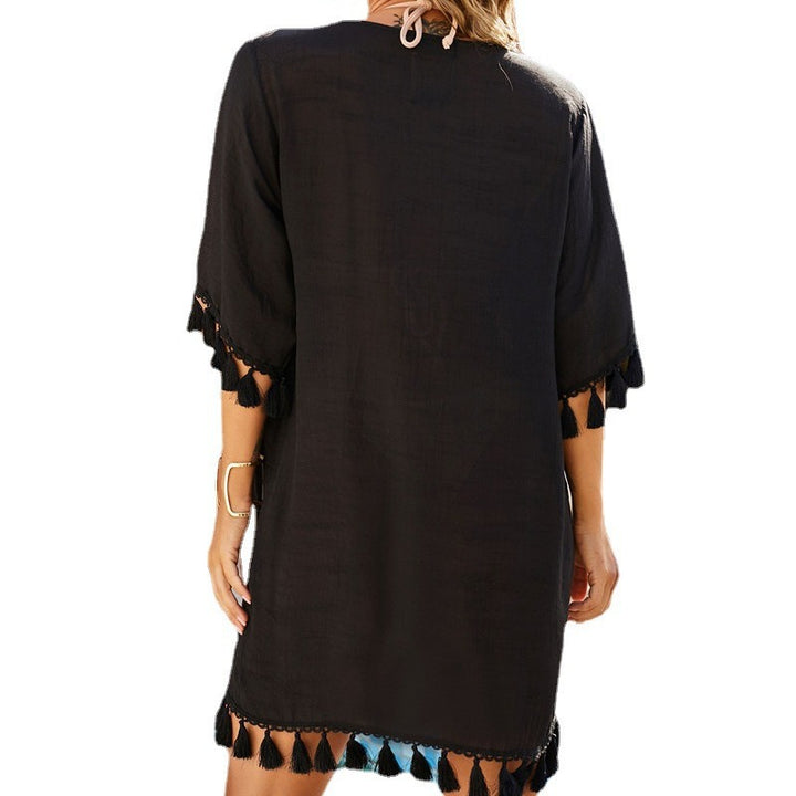 Damen elegante Strandtunika mit fransigen Details Drune