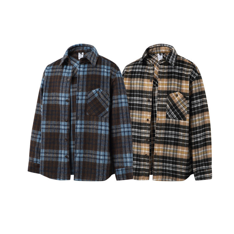 Unisex Boxy-Überhemdjacke aus weichem Wollmix mit Karomuster und aufgesetzter Brusttasche Drune