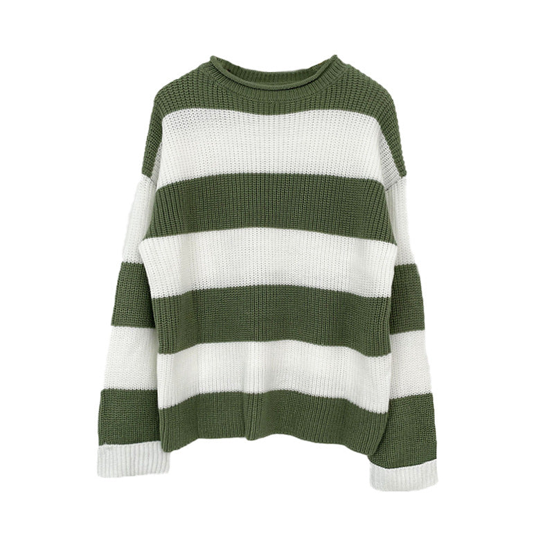 Damen gestreifter Strickpullover mit weitem Schnitt Drune