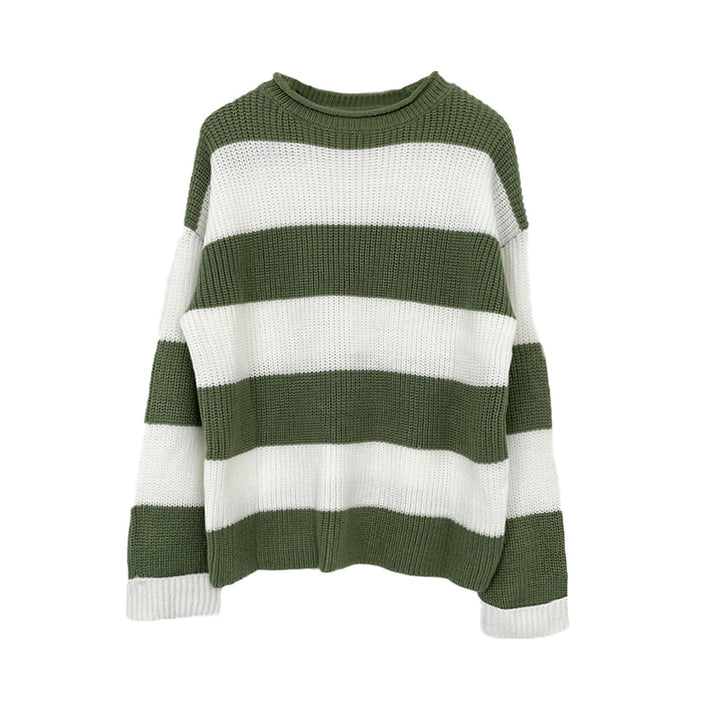 Damen gestreifter Strickpullover mit weitem Schnitt Drune
