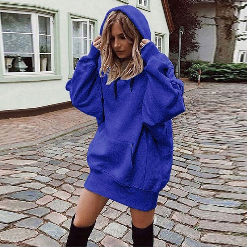 Damen Oversize Kapuzenkleid mit Kängurutasche Drune