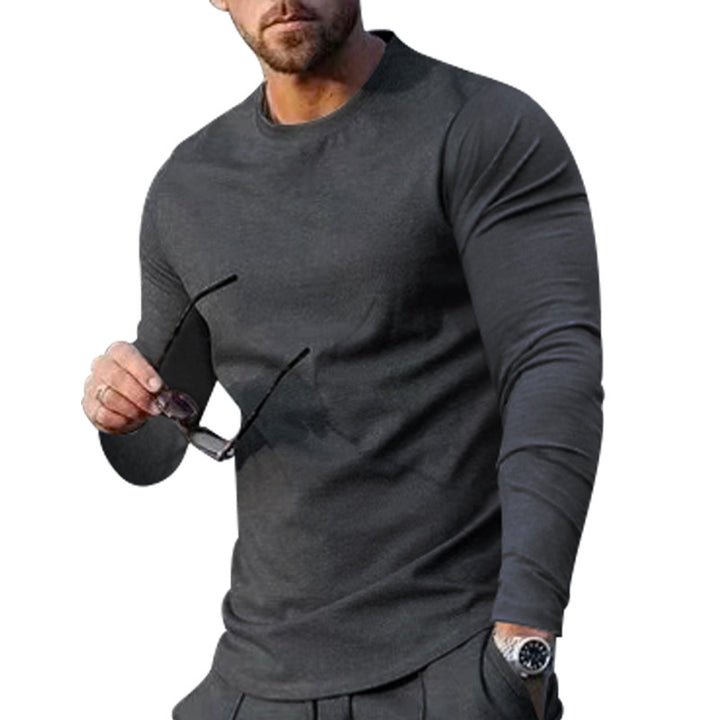 Herren nan schmal geschnittenes Langarmshirt mit Rundhalsausschnitt elastischem Baumwollstretch und verlängertem Saum Drune
