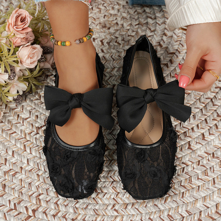 Damen Elegante Spitzenschuhe mit dekorativen Schleifen und funkelnden Akzenten Drune