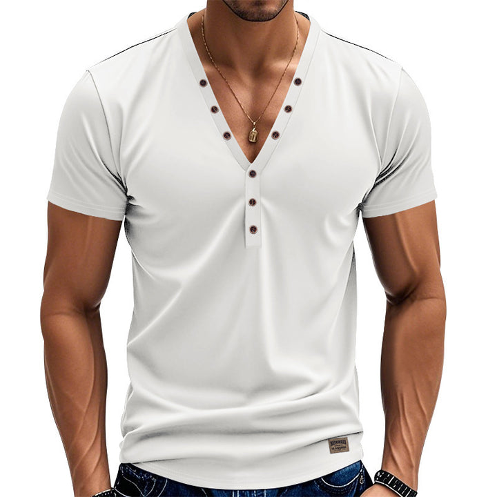 Herren nan athletisches schlank geschnittenes Henleyshirt mit verlängerter Knopfleiste und Baumwollstretch Drune
