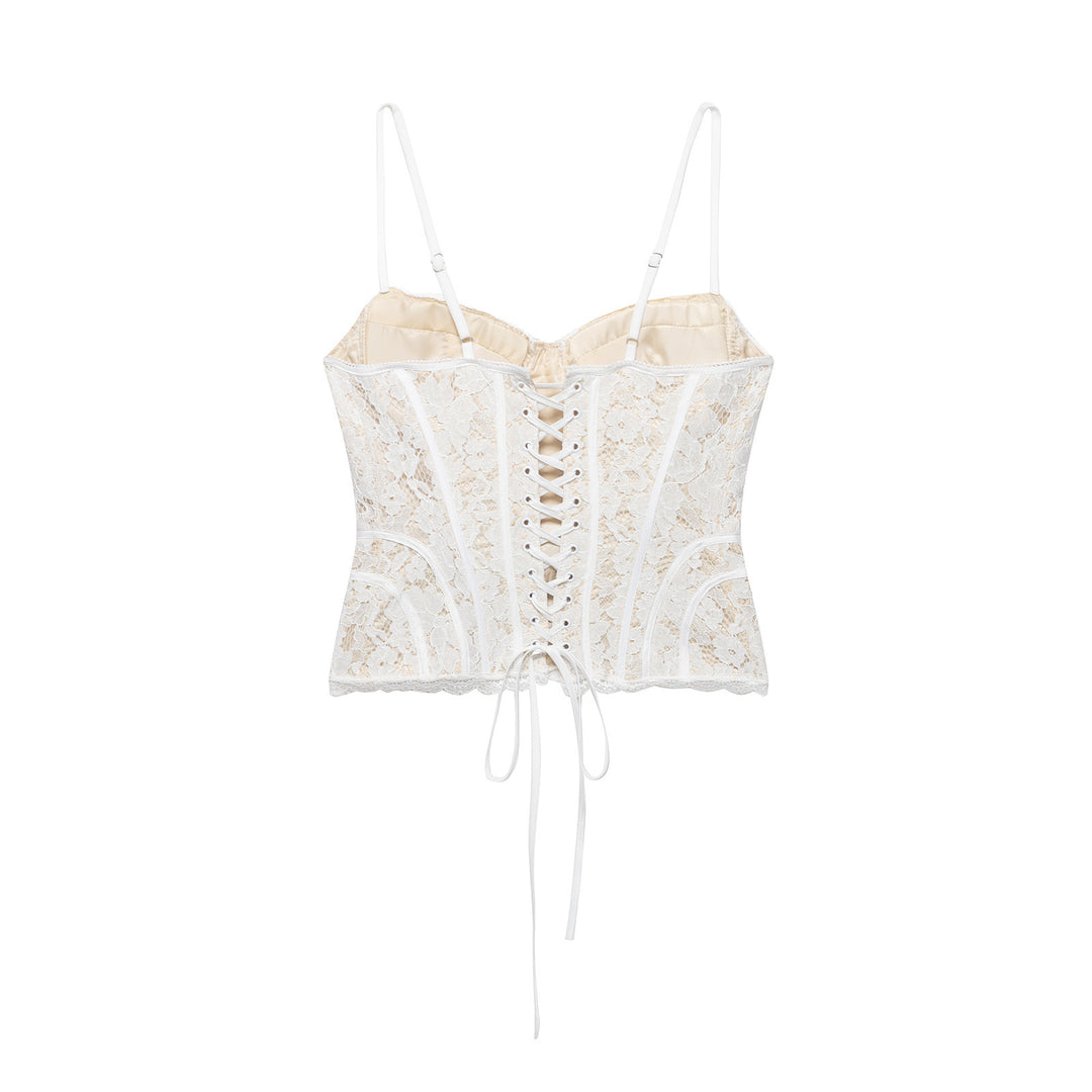 Damen Spitze Corsage Top mit verstellbaren Trägern und Schnürung Drune