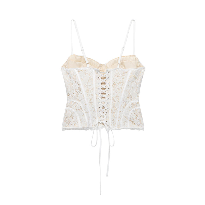 Damen Spitze Corsage Top mit verstellbaren Trägern und Schnürung Drune