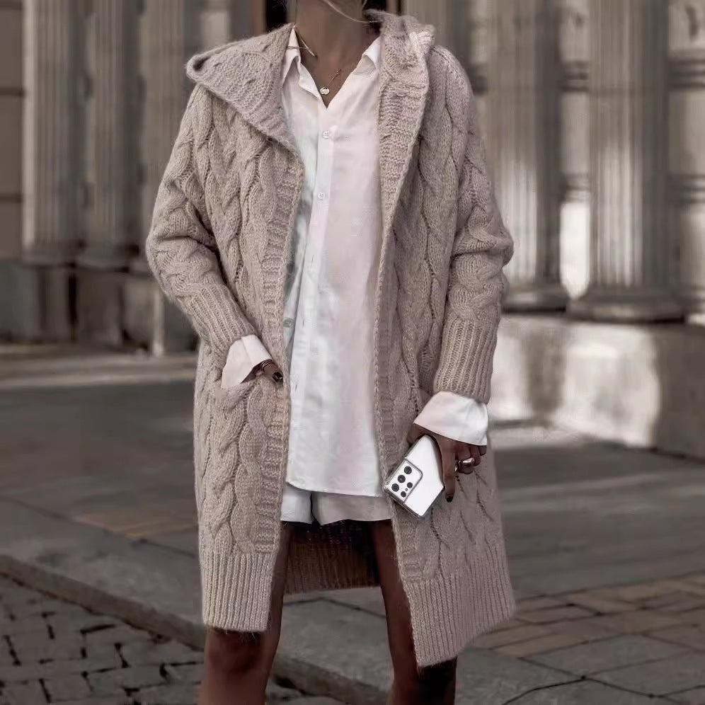 Damen Grobstrick-Cardigan mit tiefem V-Ausschnitt und praktischen Taschen Drune
