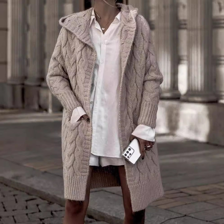Damen Grobstrick-Cardigan mit tiefem V-Ausschnitt und praktischen Taschen Drune