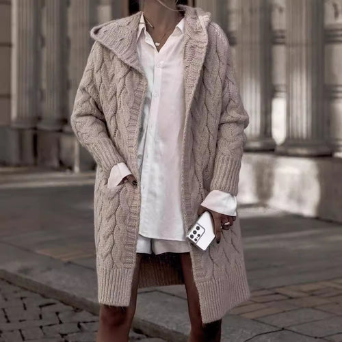 Damen Grobstrick-Cardigan mit tiefem V-Ausschnitt und praktischen Taschen Drune